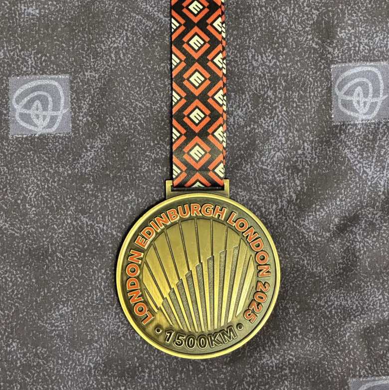 The London-Edinburgh-London 2025 medal given to participants. The London-Edinburgh-London 2025 medal given to participants.