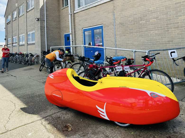 Someone (I think an organizer) in London-Edinburgh-London rode this Velomobile. Someone (I think an organizer) in London-Edinburgh-London rode this Velomobile.