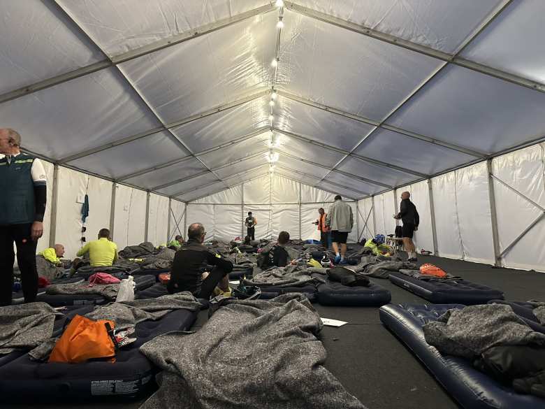 I felt fortunate to be able to sleep on an air mattress inside this large tent, as there weren't going to be enough for all of the cyclists at the Malton control. I felt fortunate to be able to sleep on an air mattress inside this large tent, as there weren't going to be enough for all of the cyclists at the Malton control.