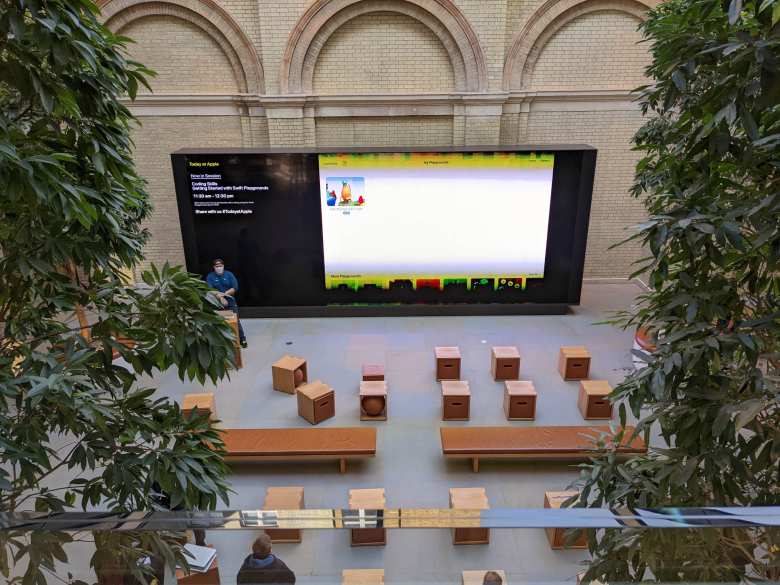 A presentation on coding at the Covent Garden Apple Store.