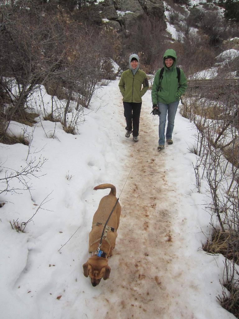 Lisa, Tori, and Sadiq on an icy trail at Lory State Park.  We turned around after deciding it was too icy to go up to Arthur's Rock.