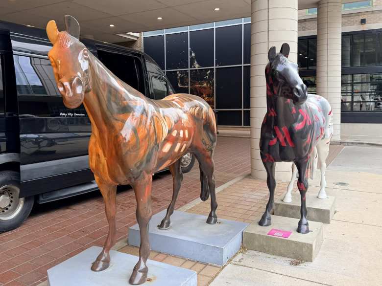 Horse statues in front of the loading bay at the Marriott in downtown Louisville.