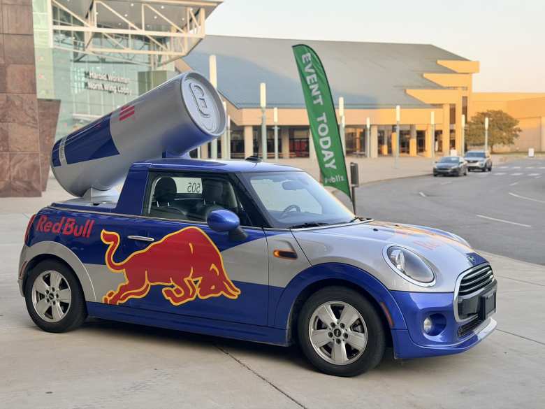 Red Bull's MINI Cooper at packet pickup for the Kentucky Derby Festival Marathon at the Kentucky Exposition Center.