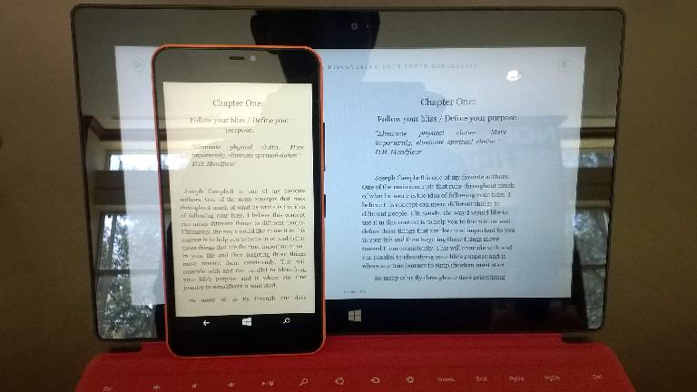 orange Microsoft Lumia 640 XL, red Microsoft Surface RT, Amazon Kindle app