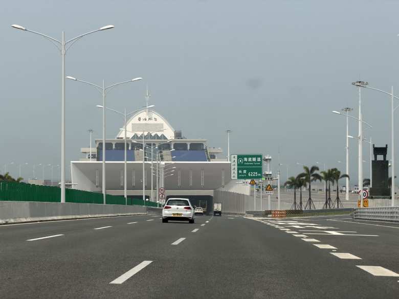 Entering the undersea tunnel of the Hong Kong-Zhuhai Bridge-Macau bridge.