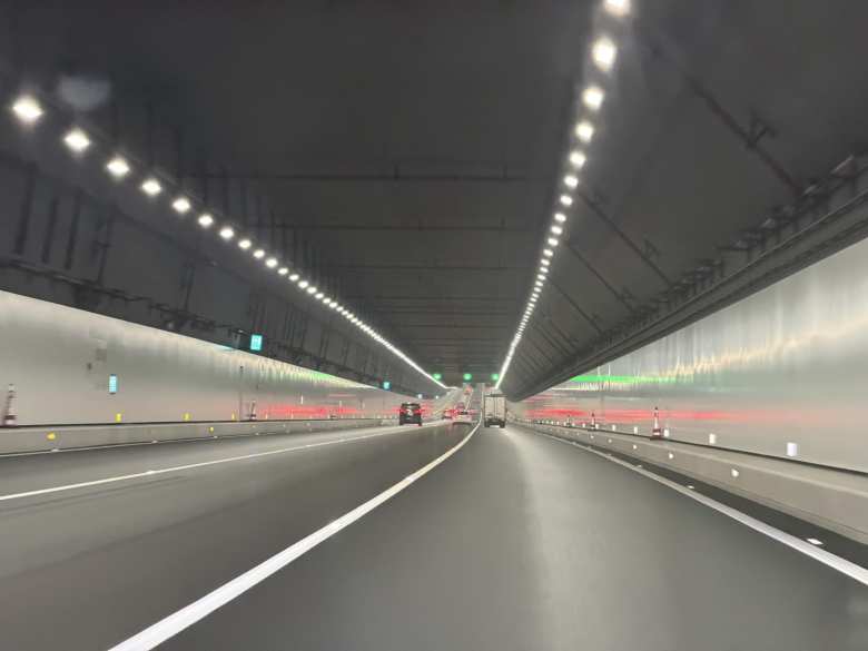 Driving through the undersea tunnel of the Hong Kong-Zhuhai-Macau Bridge.