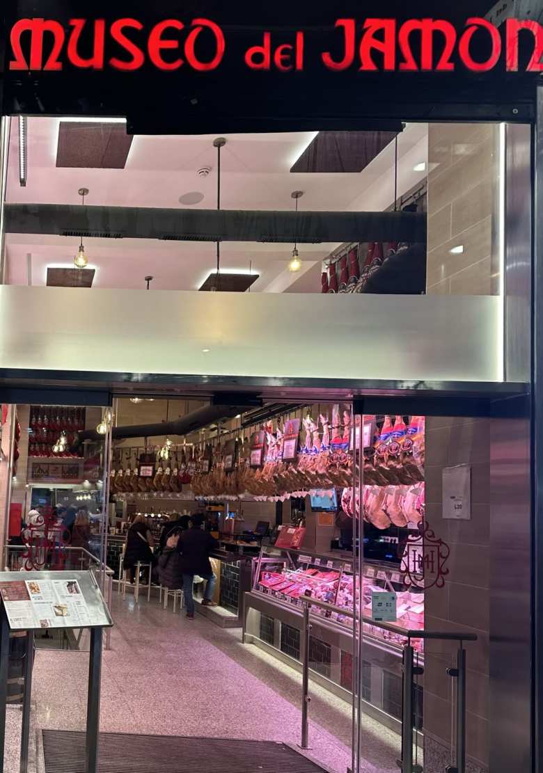 Museo de Jamón is a chain of stores selling lots of ham. Ham is really popular in Spain.
