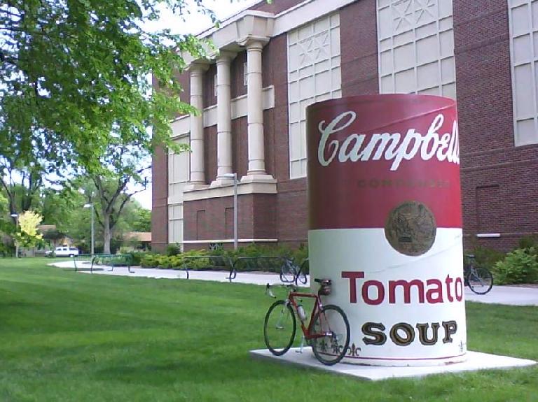 On the way back home -- about a mile from the Mason Trail -- I passed by the University Center for the Arts with a huge Campbell soup can in front.