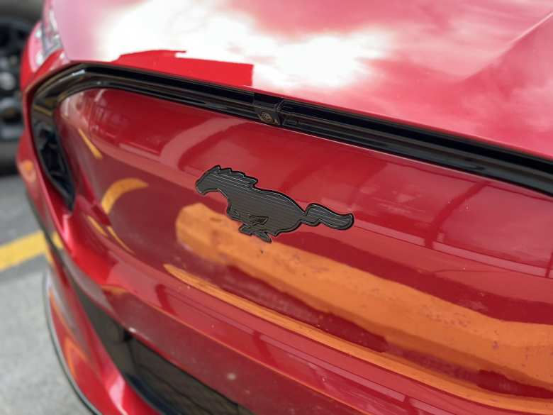 All the badges—including the galloping mustang—are in gloss black like the wheels. Like many new cars nowadays, there are cameras and sensors all over the vehicle.