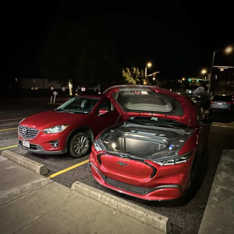 Showing the frunk to my friends after dinner one night.