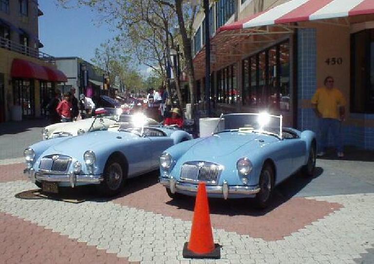 Two sparkling, light blue MGAs... both very nicely restored.  The one on the left is Mike Jacobsen's, who reportedly has put on several HUNDRED of THOUSANDS of miles on his in the several decades he has owned it!
