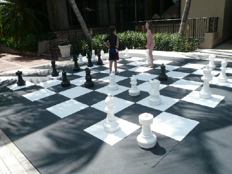 Life-size chess board at the Grove Isle Hotel & Spa.