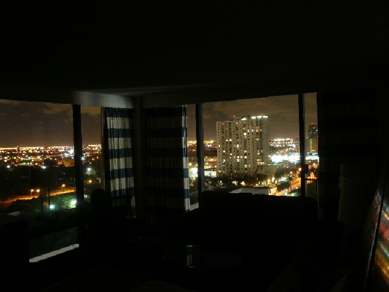 The view of the city lights from my room at night.