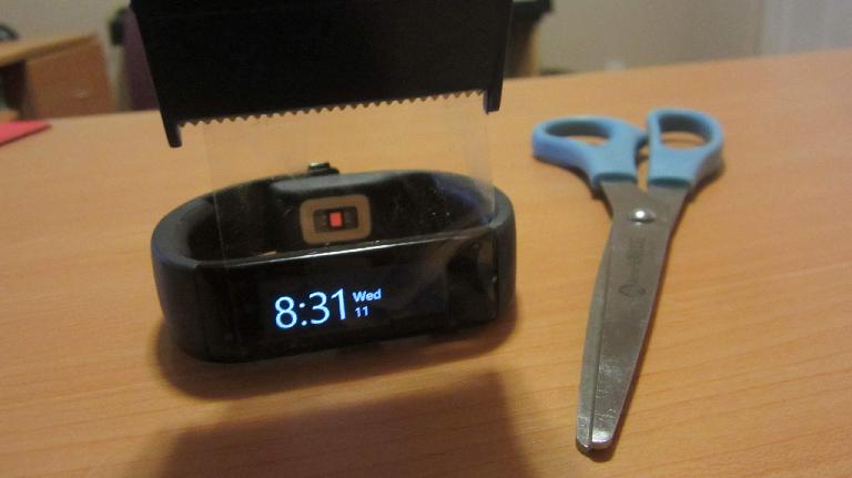 Two-inch packaging tape as a screen protector for the Microsoft Band.