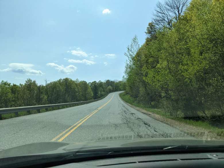 Driving up a Vermont mountain road.