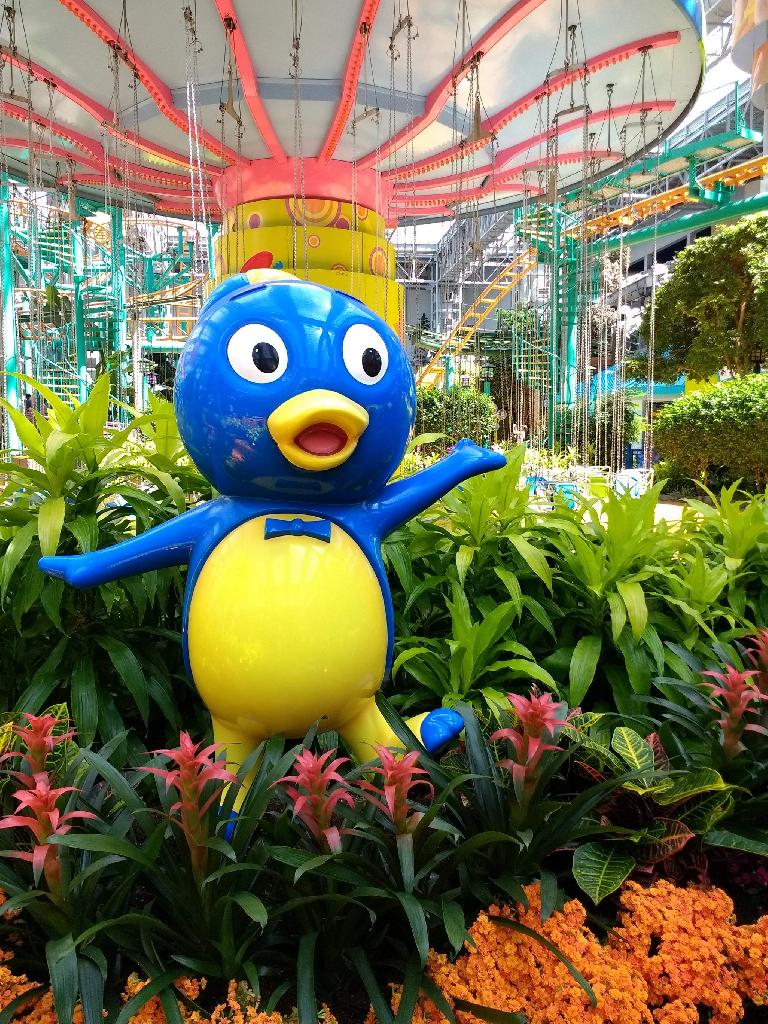 An astonished duck at the Mall of America.  Apparently it is Pablo from Backyardians.