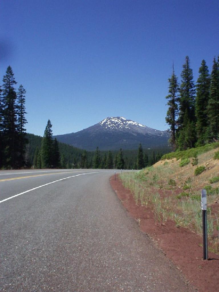 [Mile 18] Getting closer to Mt. Bachelor.  Great views and no traffic along the Cascade Lakes Highway (Highway 46).