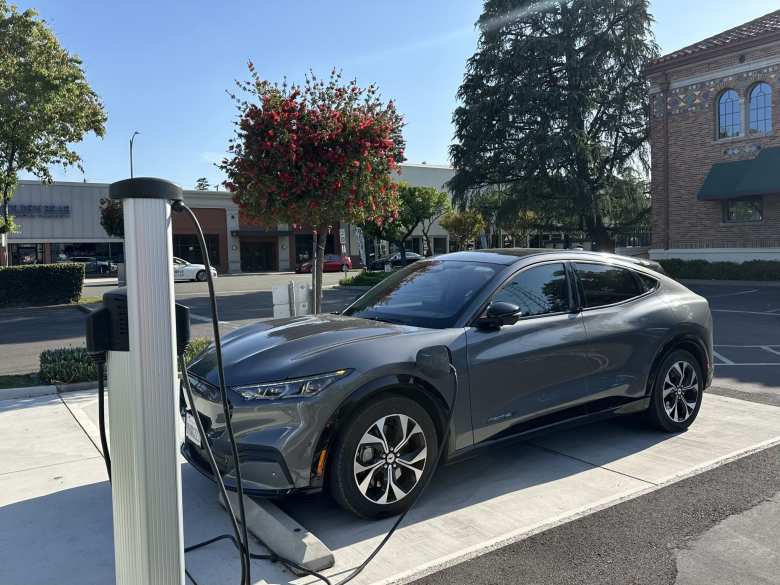 The Mustang Mach-E at Lodi City Hall's Chargepoint charging station.