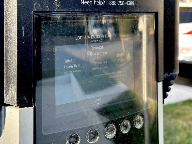 After 49 minutes of charging at the Lodi City Hall Chargepoint, the car only gained 3.66 kWh of charge (~15 miles of range). I don't know why I was charged for only 21.5 minutes of charging.
