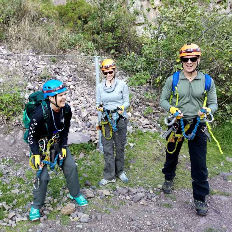 Mel, Teresa, and Matthew ready to do via ferrata.