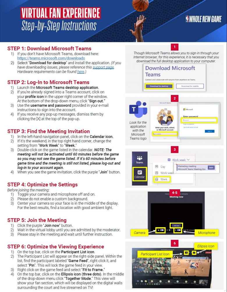 Virtual fan experience instructions for NBA games in 2020.