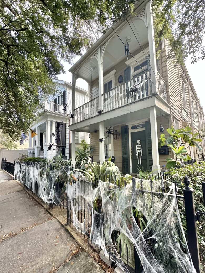 Halloween decorations at New Orleans mansions in the Garden District.