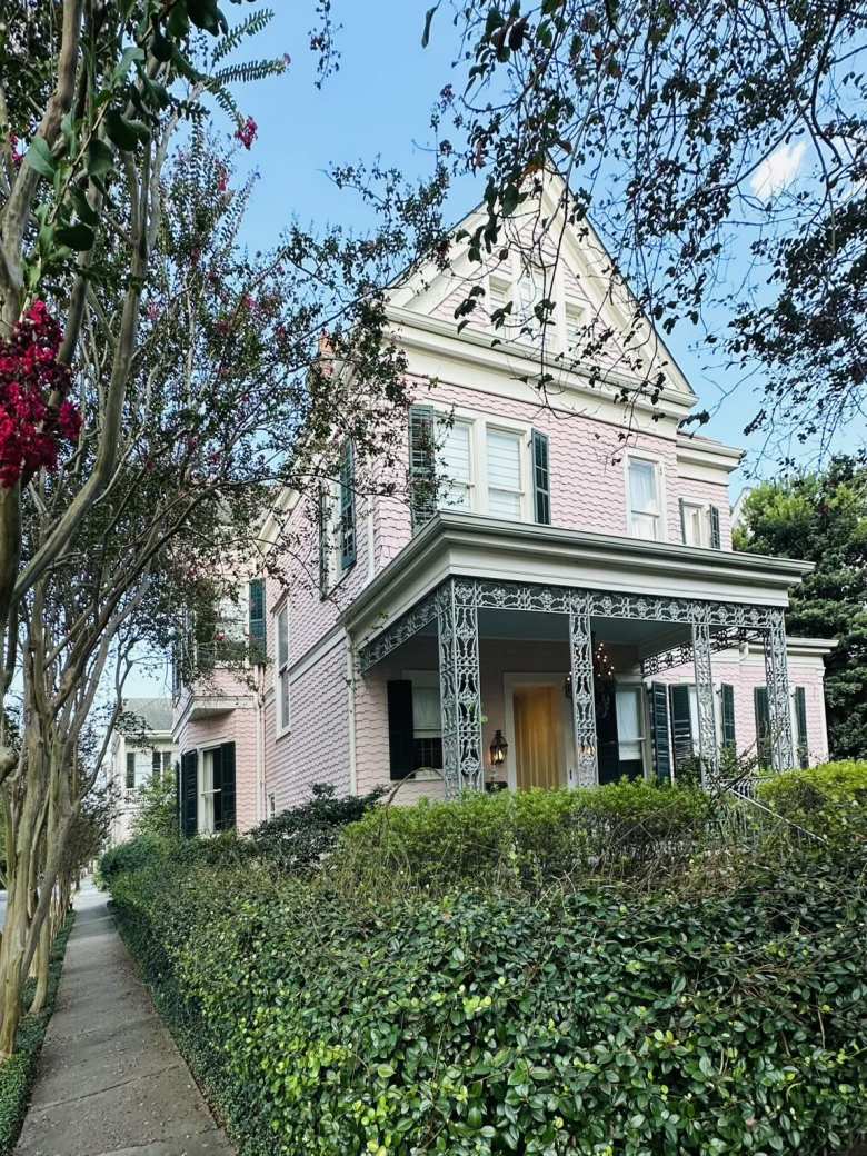 A pink mansion in the Garden District.