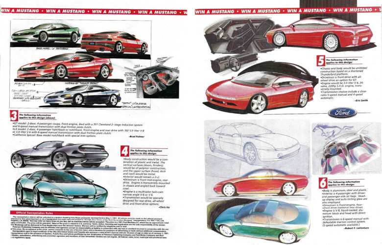 The third and fourth pages of the Next Generation Mustang Sweepstakes published in Petersen Publishing magazines in October 1990.
