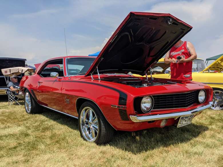 A red Chevrolet Camaro with a 427 cubic-inch engine. This one was probably from 1969.