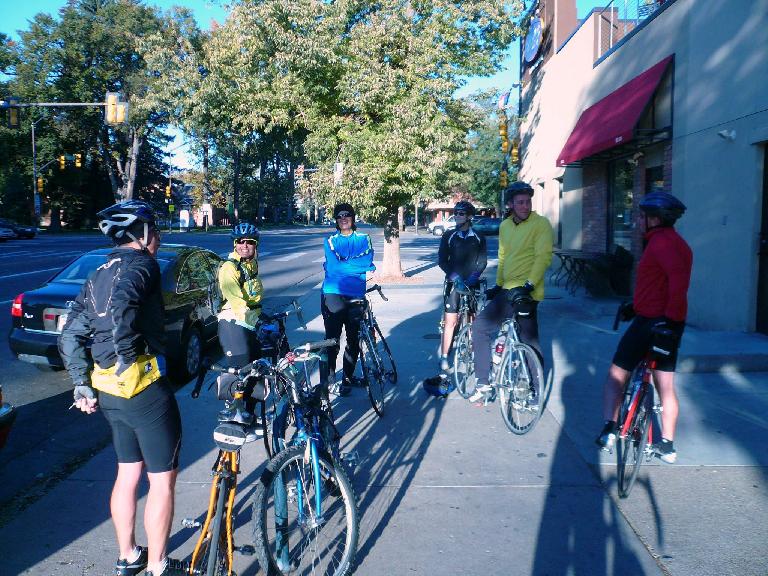 [Mile 0, 7:52 a.m.] Meeting outside the Noodles restaurant for Scott's Noodles to Noodles ride.