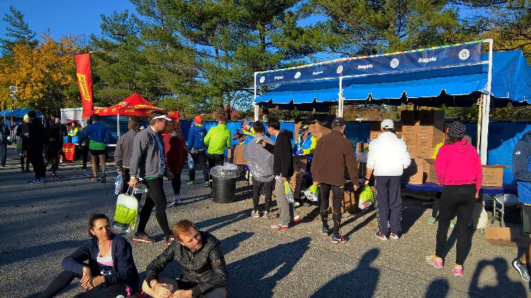Bagels being served in the Athlete's Village at Fort Wadsworth for the 2016 New York City Marathon.
