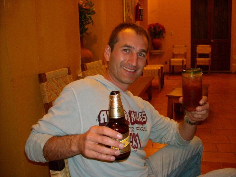 I invited Ron, an Israeli diplomat from Mexico City whom I met in my yoga class, for dinner with Sarah and me.  Here he is with some beer.  Mexicans drink beer with ice.