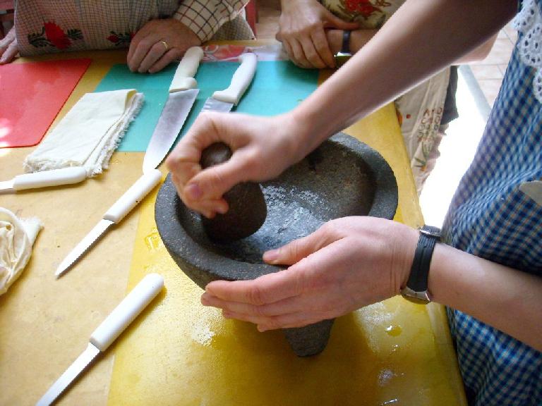 We used stone mortar and pestles to make excellent salsa.