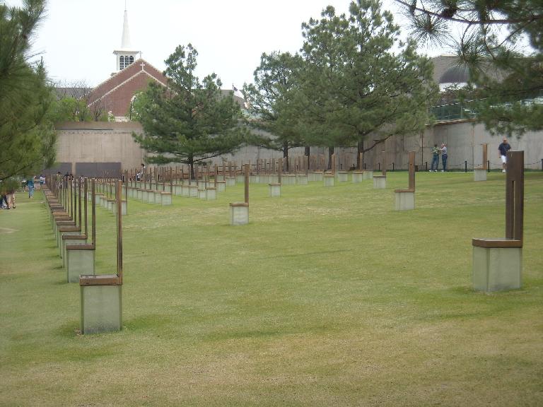 The Field of Empty Chairs, one chair for each of the victims of the bombing of the Alfred P. Murrah federal building.