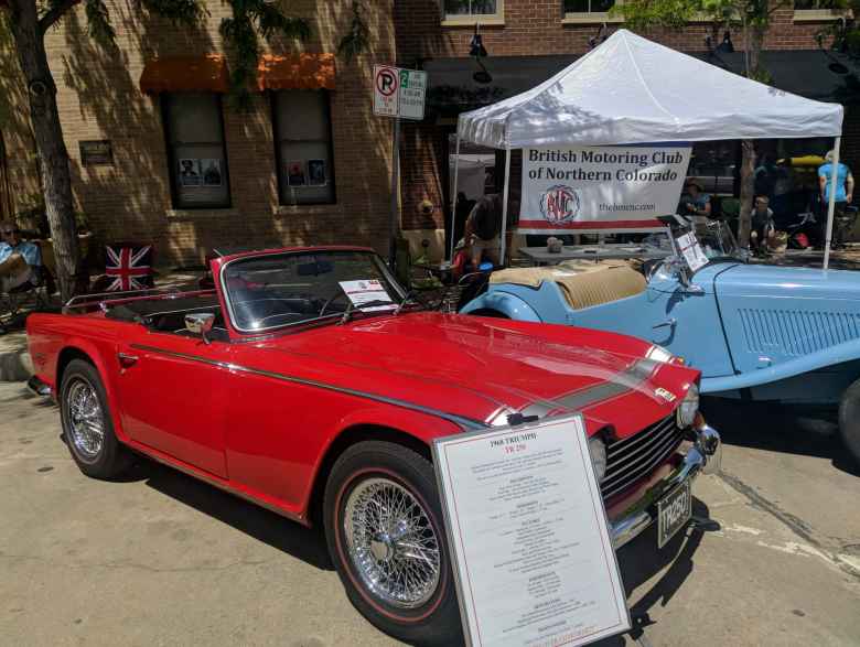 A red Triumph TR250 and light blue MG TD were on hand to help represent the British Motoring Club of Northern Colorado.