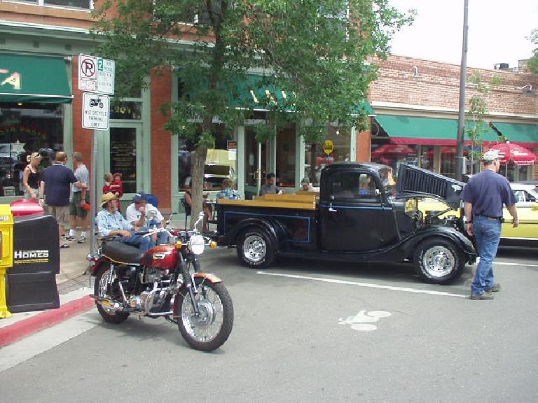 Just 2 blocks away from the Taste of Fort Collins was the Old Town Car Show going on simultaneously, with about 200 cars!  And this Triumph Tiger 650--just in front of La Luz, my favorite restaurant for fish tacos.