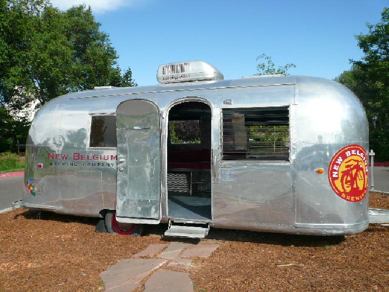 An Airstream trailer outside of the New Belgium Brewing Company.