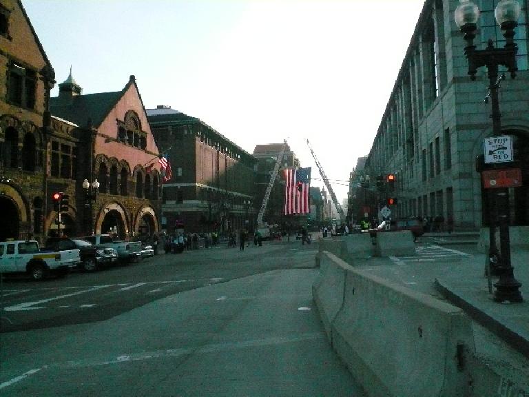 U.S. flag draped over Boylston St.