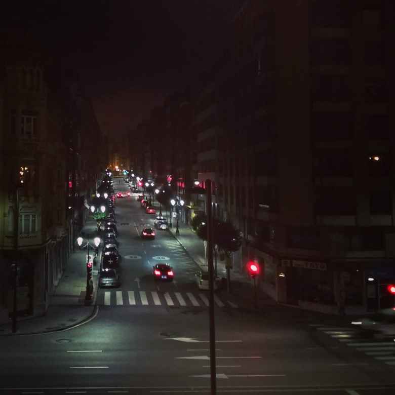 Nighttime shot of early morning traffic as I walked away from Oviedo to continue my journey on the Camino de Santiago.