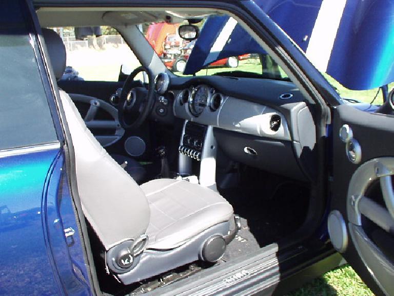 The interior of a new Mini (with accessories from Moss Motors), which (being made and sold by BMW) is not strictly a British car, but at least the original was!