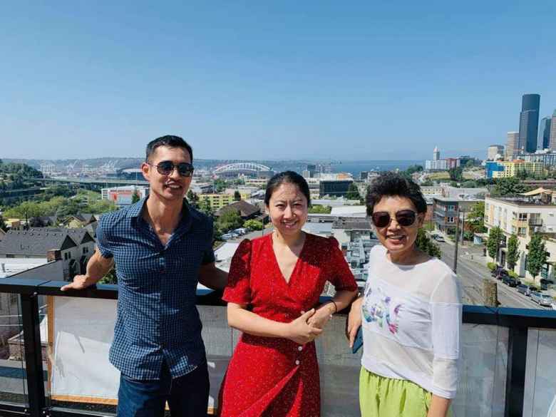 Felix, Wen, and Julie on the rooftop of Daniel and Wen's new apartment. I loved the view of Century Link Field, downtown Seattle, and the bay.