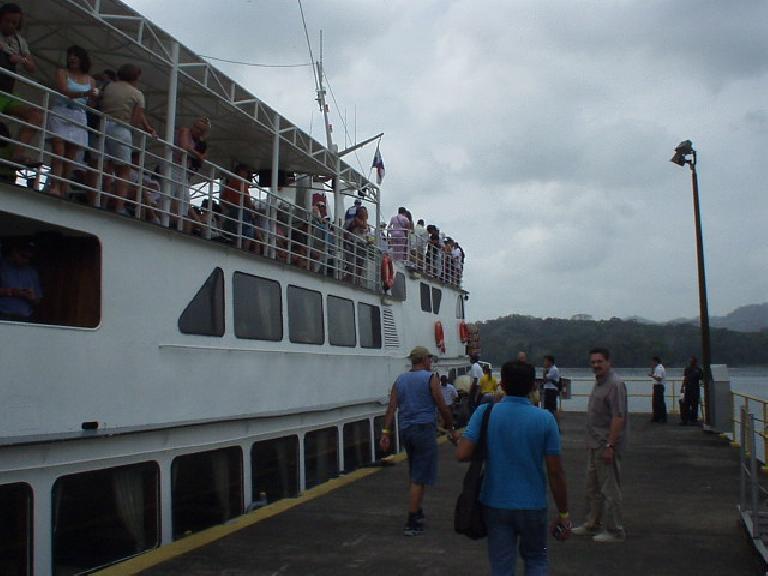 Boarding the Pacific Queen yacht for a tour of the Panama Canal.