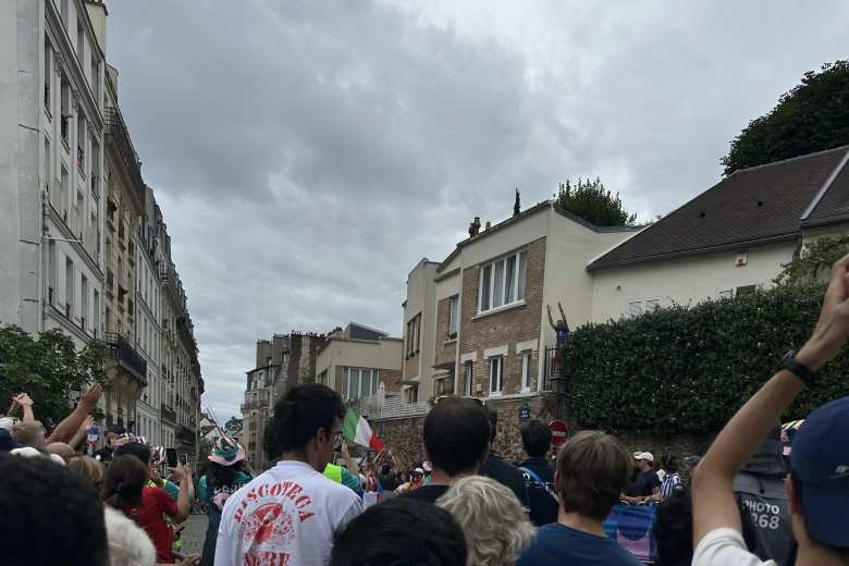 On the climb to Montmartre, there was already a big crowd ready for Olympics men's cycling road race to pass by.