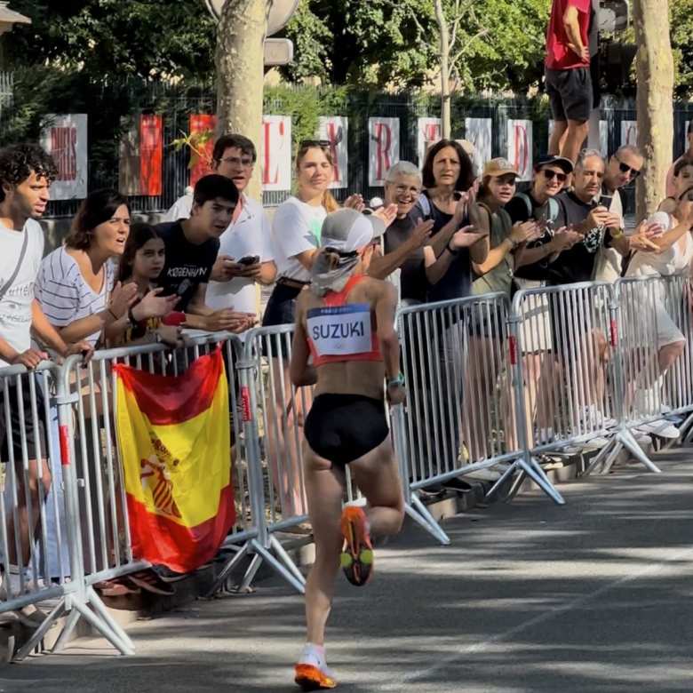 Yuka Suzuki of Japan en route to a 6th-place finish in the Paris Olympics women's marathon.