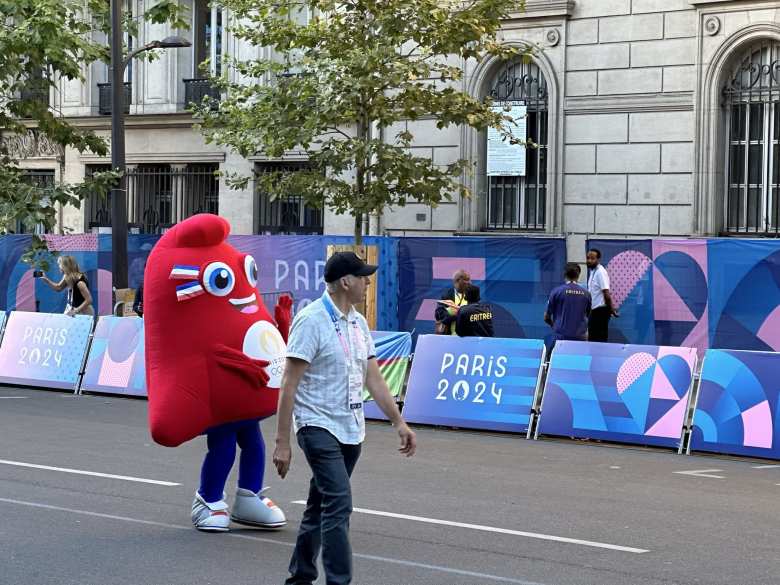 Phryge, the red anthropomorphic red mascot of the Paris Olympics that was based on Phryian hats, a symbol of freedom and revolution in France.