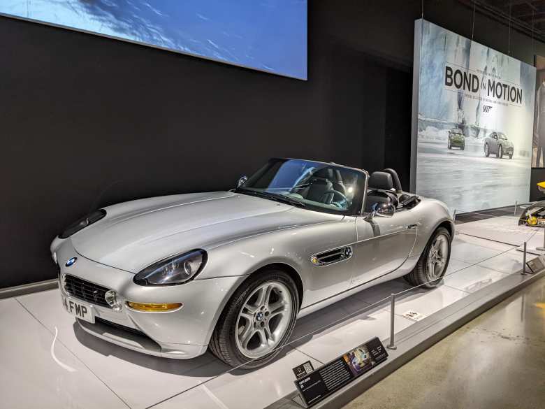 A silver 1999 BMW Z8, also used in a James Bond movie.