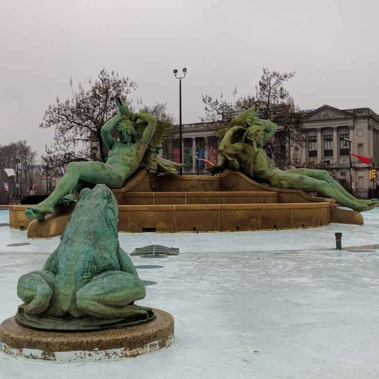 Green frogs and gods at Logan Square in Philadelphia.