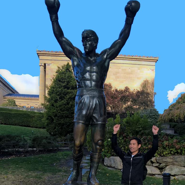 The Rocky statue with Felix Wong.