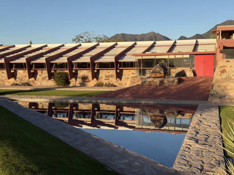 The outdoor triangular swimming pool at Taliesen West.