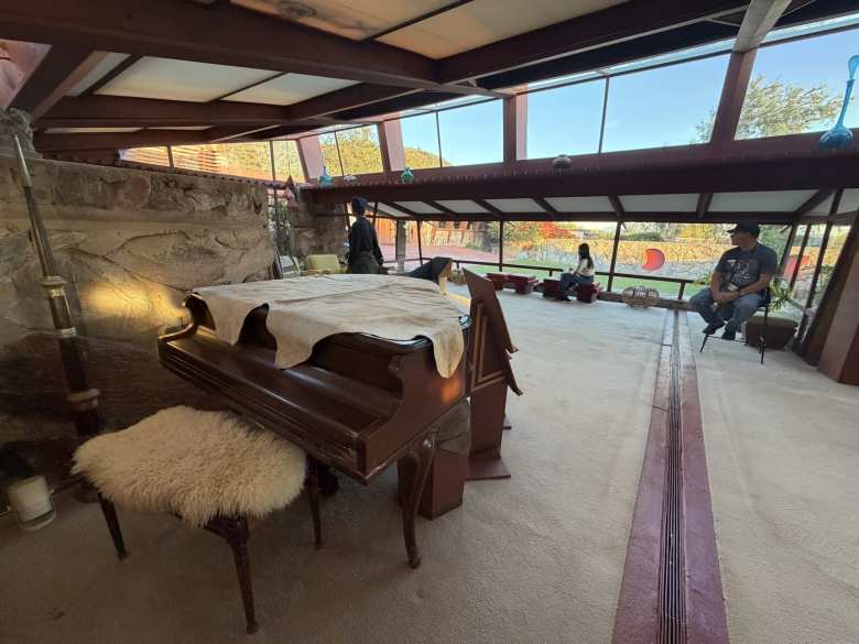 The grand piano in the Garden Room.